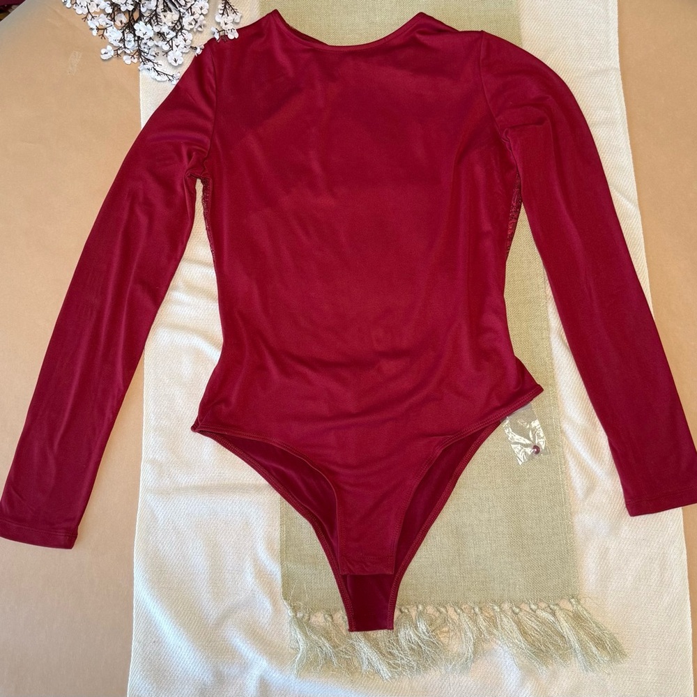 Women's Red Long Sleeve Bodysuit